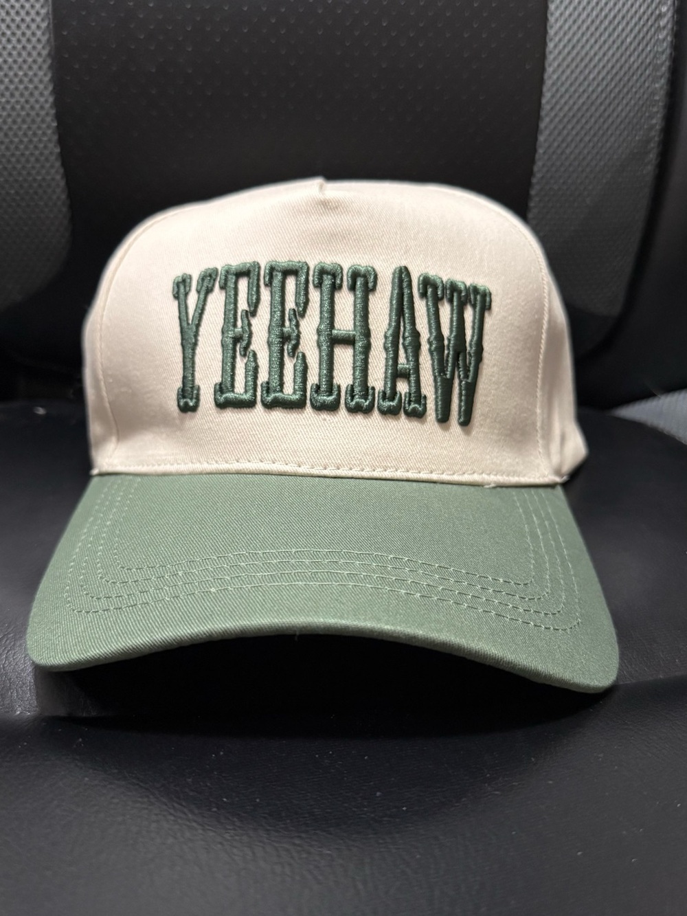 Yeehaw Embroidered Two-Tone Trucker Cap - Green and Cream